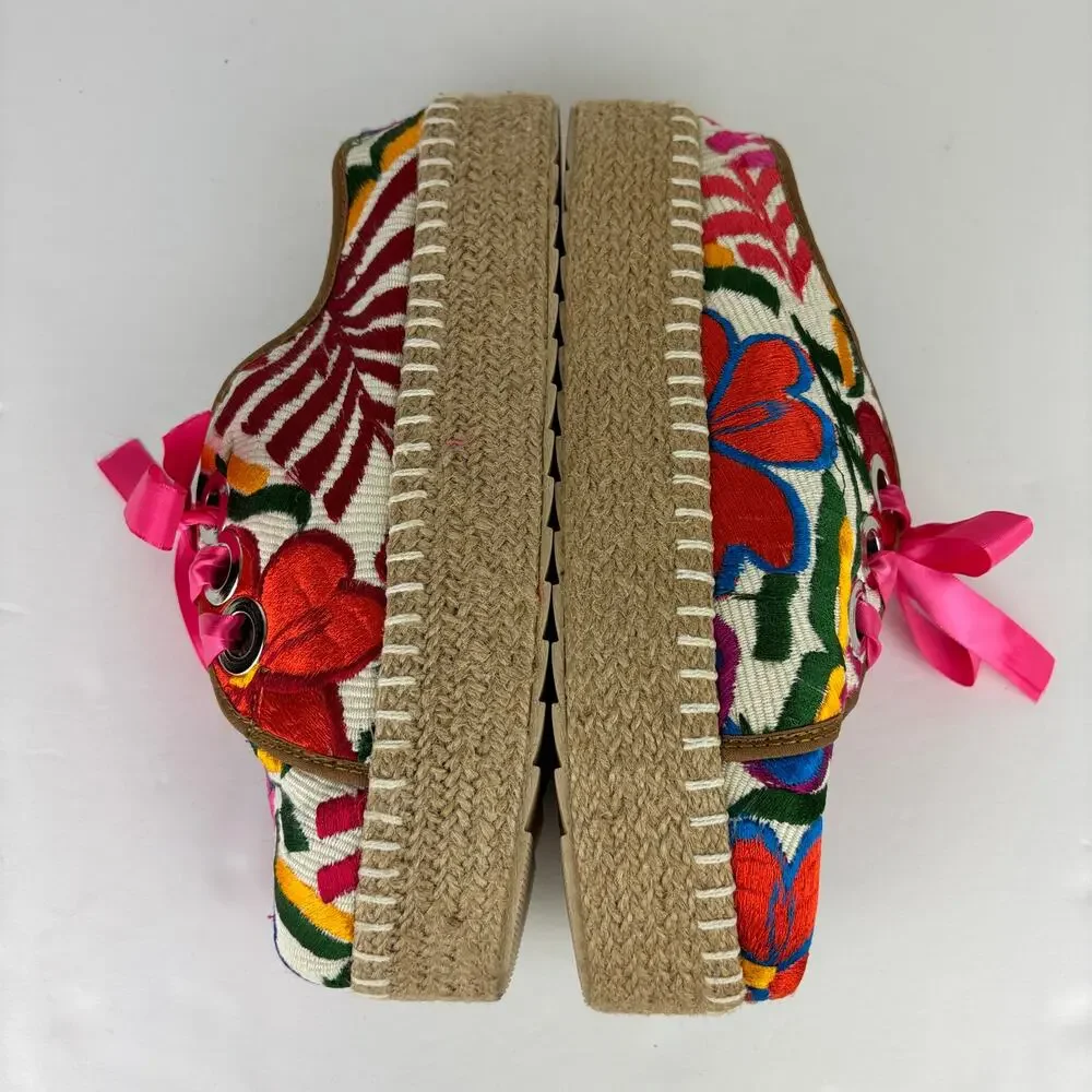 Freedazz Hand Embroidered Sassy Espadrille Shoes 10 floral colorful platform